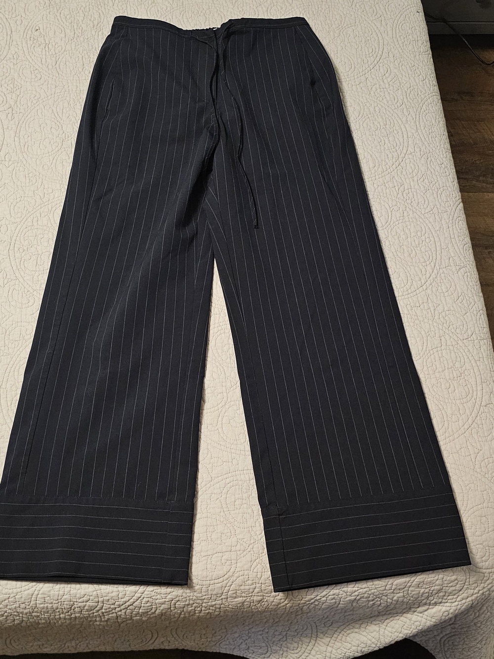 Mango navy blue Pinstripe Wide-Leg Dress Trousers